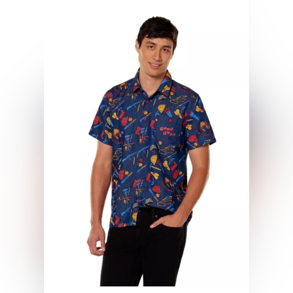Spencer's Men's Horror Movie Chucky Short Sleeve Button Down Size XL